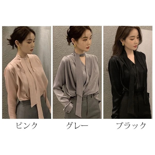 トップスシャツブラウストップス 事務服 仕事着 ピンク 長袖 春 おしゃれ グレー オフィス レディ Vネック 上着 就職活動 肌見え 通勤 ブラウス 無地 秋 ブラック OL ビジネス 就活 面