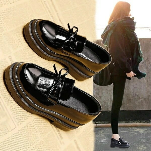 【激安開催！】厚底 リボンキルト レディース 黒 ローファー レースアップシューズ 厚底シューズ 厚底ソール 歩きやすい 美脚 ボア無し　ボア有り
