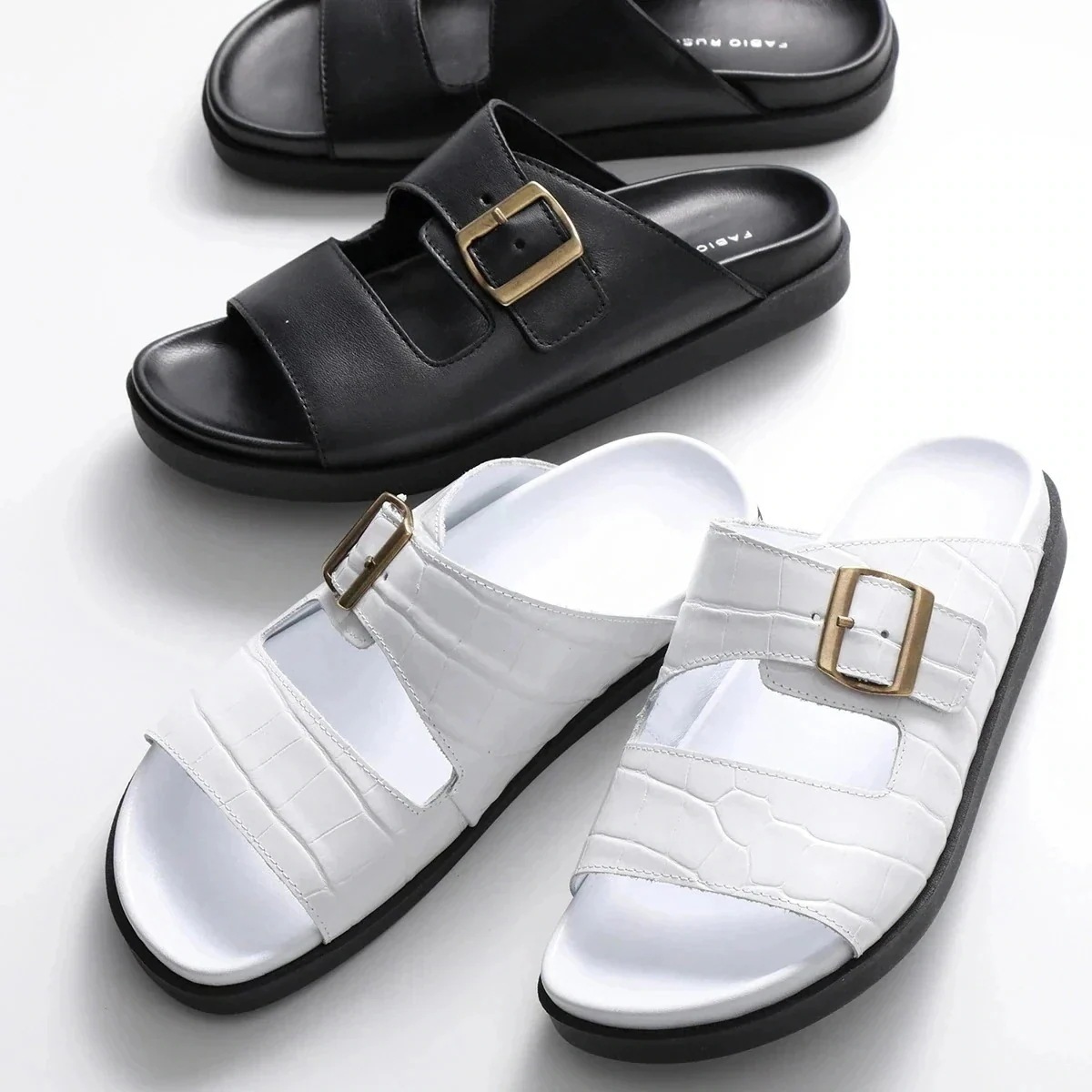 FABIO RUSCONI ファビオルスコーニ サンダル DOMA レディース レザー フラット ダブルストラップ バックル シューズ 靴 カラー2色