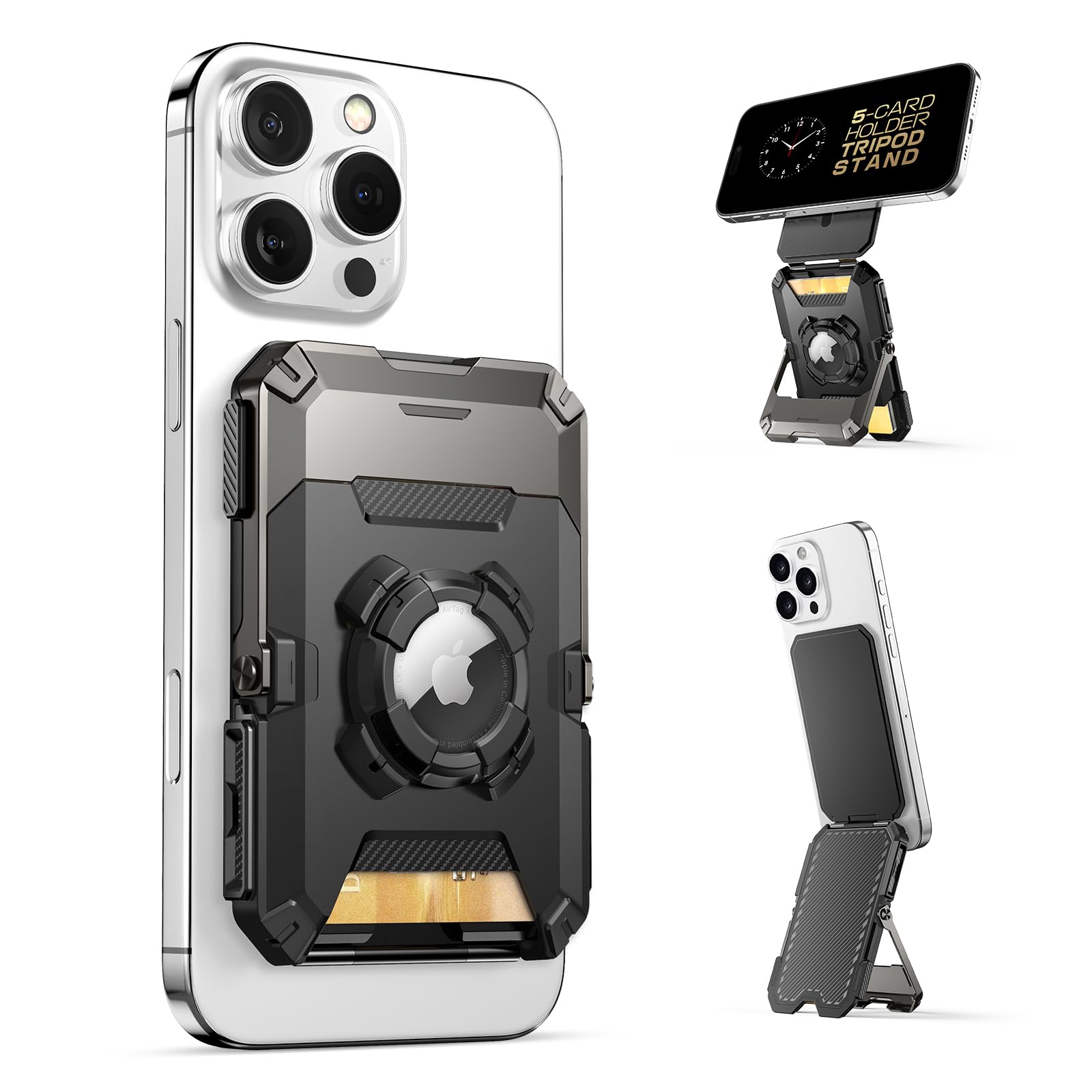 [SUPCASE] MagSafe カードケース 5枚カード収納可能 調節可能なスタンド 財布 三脚式スマホスタンド マグネティックウォレット 折畳式 RFIDブロッキン 縦/横置き対応 iPhone