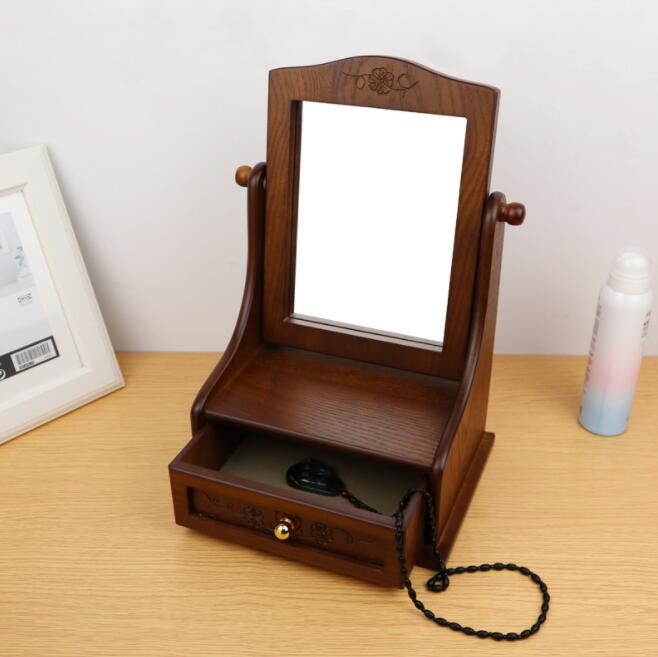 再入荷商品鏡 卓上ミラー 木製 かがみ アクセサリーケース ジュエリーボックス デスクミラー 卓上鏡 メイク スタンドミラー 四角 北欧 ブラウン 化粧鏡 引き出し 小物入れ 収納 おしゃれ ケース