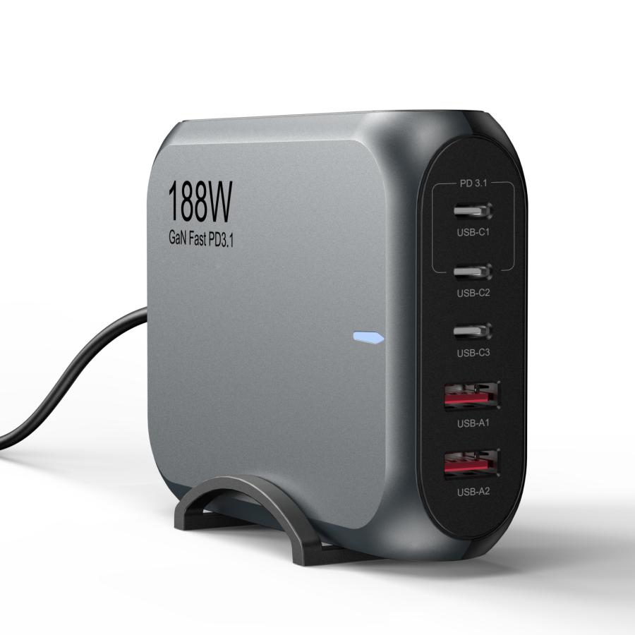 【即日発送】188W高速充電スタンド charger 5 Ports GaN 単ポート最大140W【PSE技術基準適合/USB PD対応】MacBook iPad iPhone Android