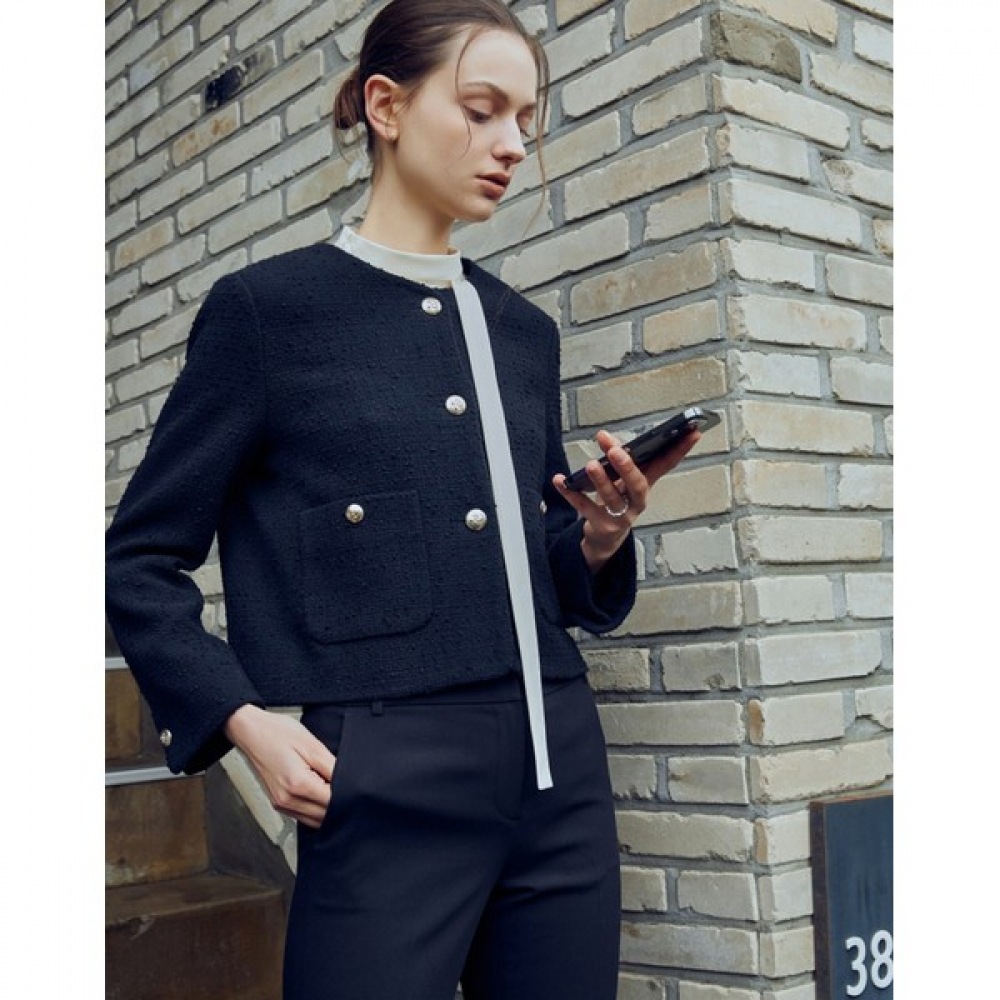 [ヘッジズレディース] 24SS ブラックソリッドツイードジャケット HSJA4BP21BK