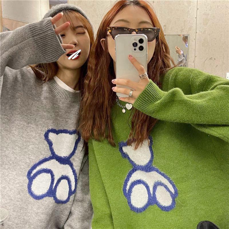 セーター クマちゃん ニット 長袖 トップス くま ゆったり セーター レディース