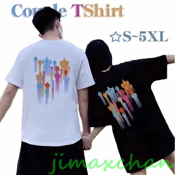 新生活 カップル ペアtシャツ カップルお揃い カラフル お揃い服 スター 大きいサイズ 可愛い tシャツ カップルお揃い 黒 白 5XL 大きいサイズ オーバーサイズ
