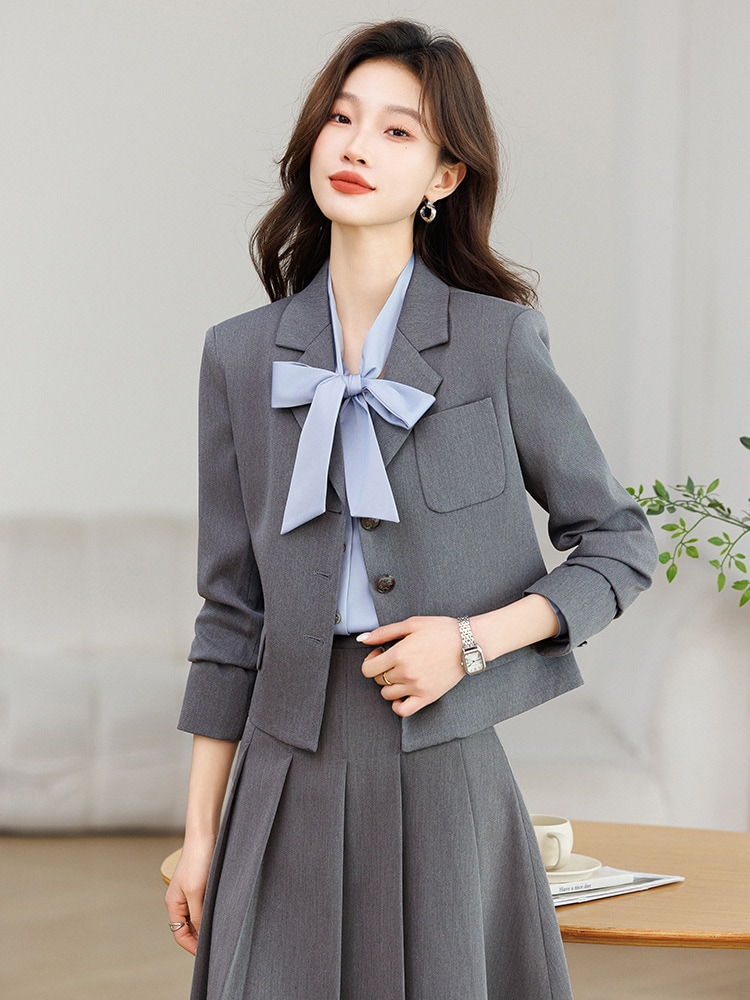 グレーのスーツジャケット 2025 春新作 小さい女の子 通勤 面接 スーツ スカートスーツ