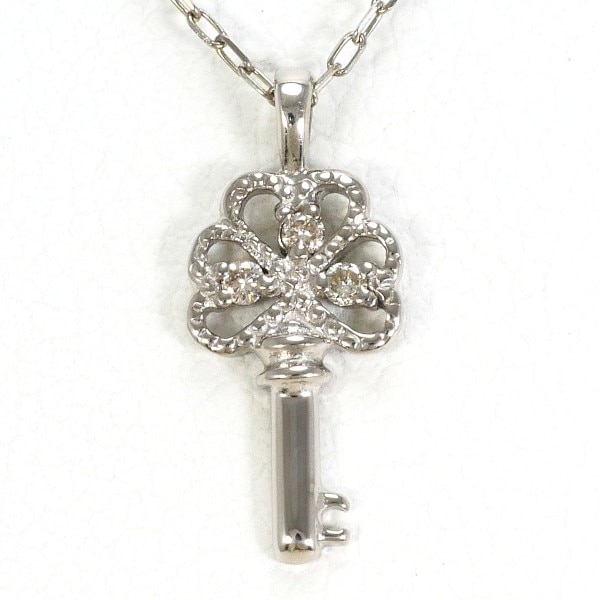 K10 10金 WG ホワイトゴールド ネックレス ダイヤ 0.02 約40cm ジュエリー 中古