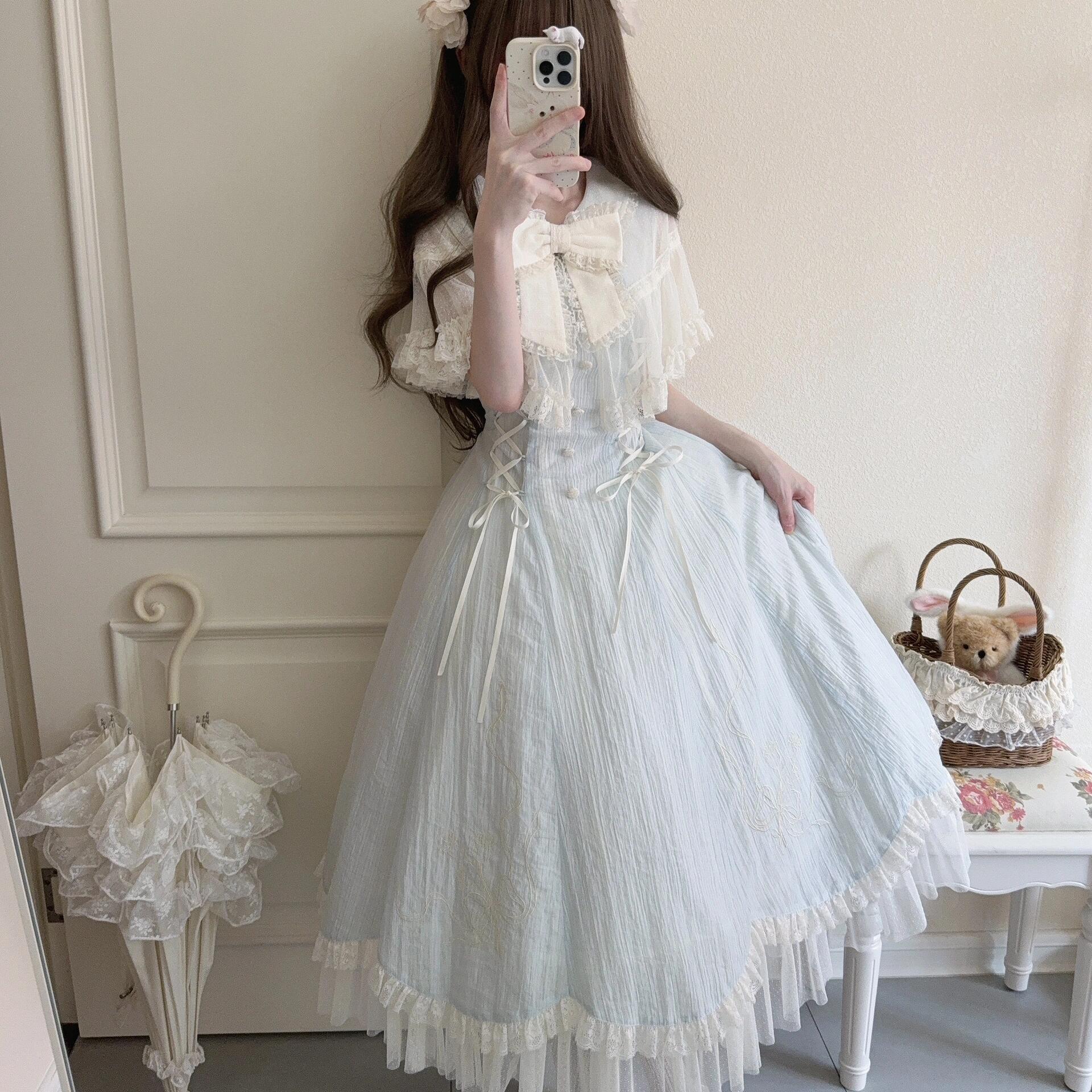 夏用甘美日系少女感ウエストマークドレープドレス新作スリムロリータプリンセスドレス