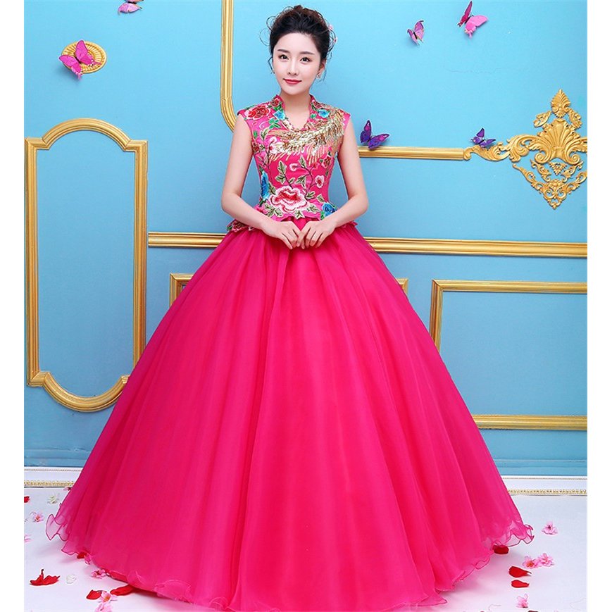 カラードレス パーティードレス 演奏会用ロングドレス ウェディングドレス 結婚式 花嫁 安い ２次会 レッド 12,406円