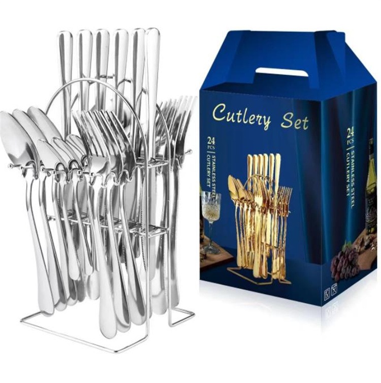 INSスタイル ステンレス鋼 食器 ウェディング セット ナイフフォークスプーン ライトラグジュアリー ホテル ウエスタンフード調理器具 24点セット ビジネス