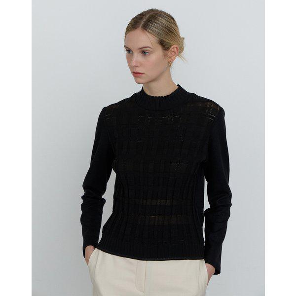 [24FW] [ウール100%] ブラックパターンモックネック長袖Tシャツ DLTS4D909BK