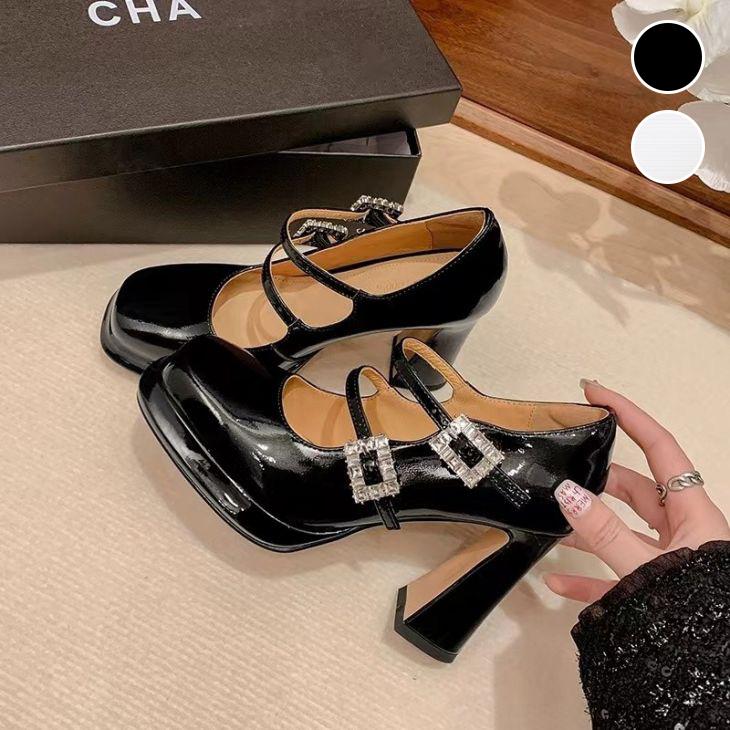 【韓国ins大人気】太めヒール ベルト付 パンプス PU サンダル 厚底 きれいめ 韓国ファッション【k3-fy62546】【予約販売：15-20日】60込