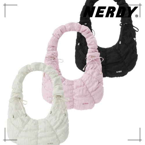 NERDY 公式正規品 ミニ プリーツ リボン ホーボーバッグ(Black/Cream/Baby Pink) 韓国ファッション