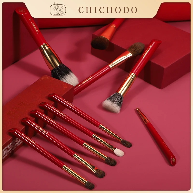 Chichodo-メイクブラシセット,豪華な髪のための豪華な赤いバラ,動物のヘアブラシセット,化粧ブラシ,天然美容ペン