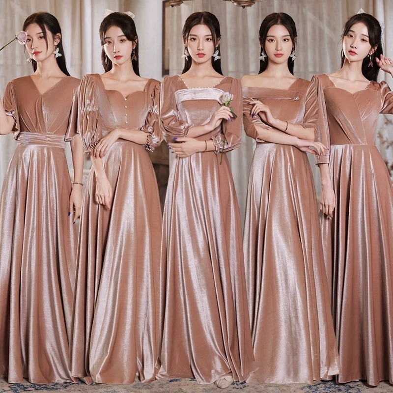 花嫁ロングドレスブライズメイド ドレス グレー お揃いドレス フォーマルドレス 体型カバー Vネック 母親 結婚式ワンピース 同窓会 パーティードレス 17