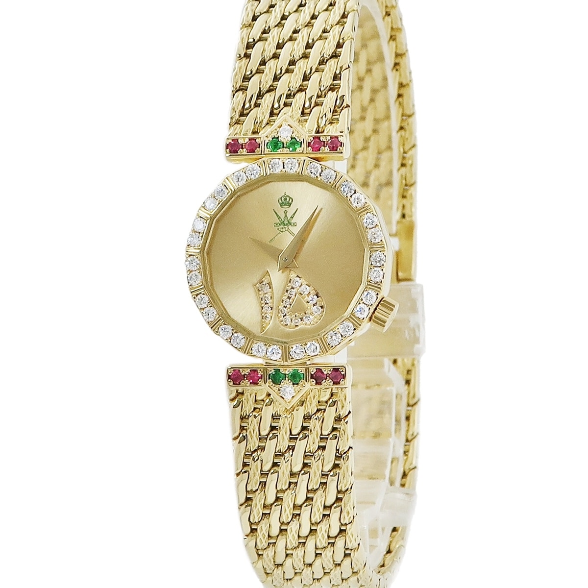 アスプレイ 4276P32S 手巻き レディース メーカーOH済 K18YG無垢 純正ダイヤ ルビー エメラルド ヴィンテージ 3年保証