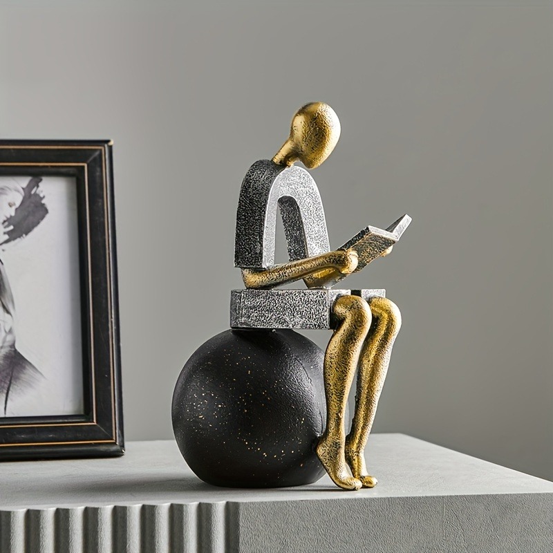 オブジェ 読書 ブックエンド 抽象的 ゴールド グレー お洒落 モダン スタイリッシュ リビング 書斎 本棚 インテリア ホテルライク 4-7