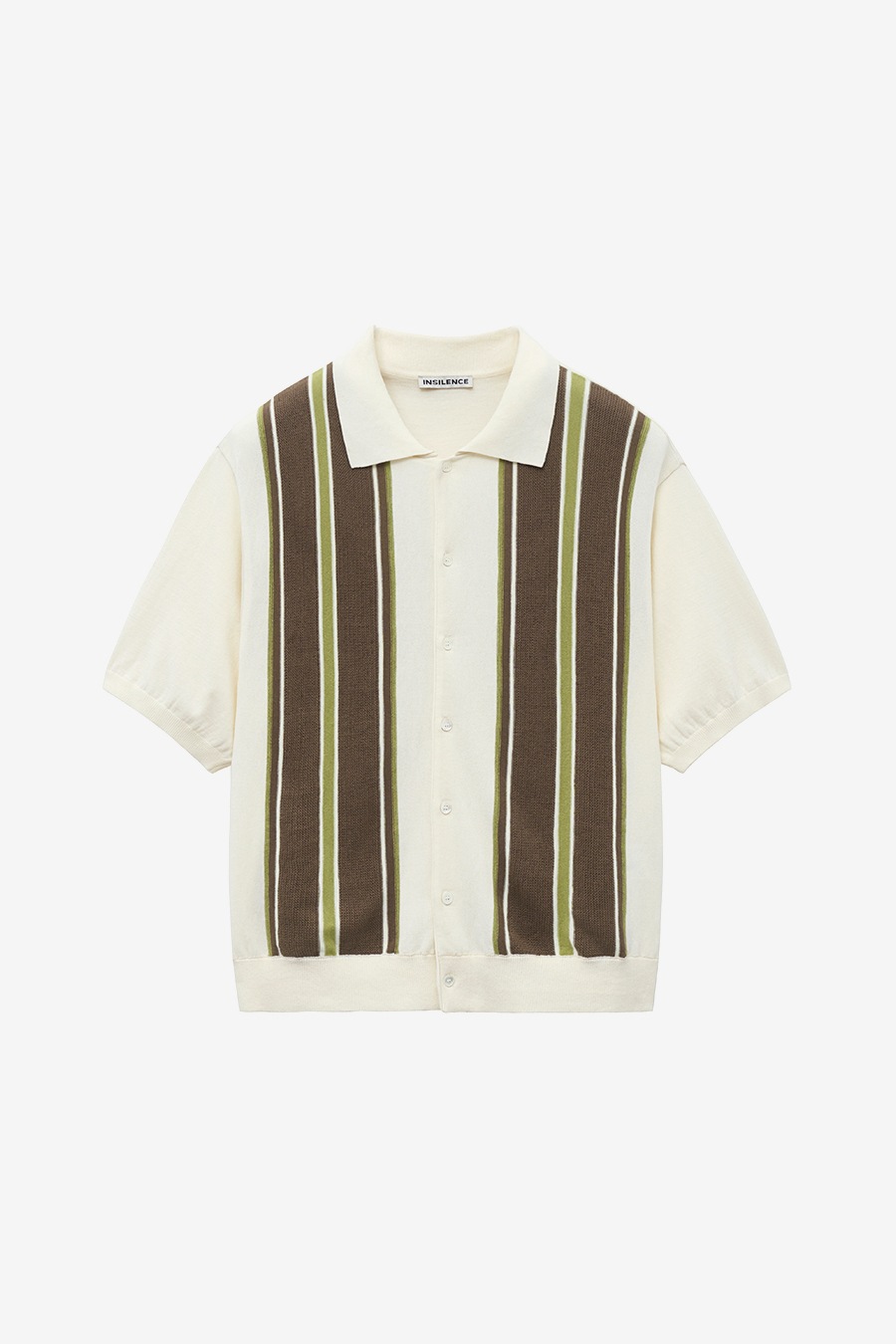 【INSILENCE】 JACQUARD STRIPE POLO CARDIGAN : IVORY