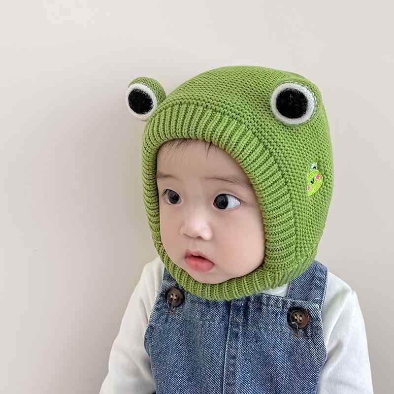 キッズ ベビー 帽子 ベビー 帽子 秋冬 赤ちゃん カエル ニット ウール帽子 厚手 幼児 かわいい 耳保護 帽子 冬