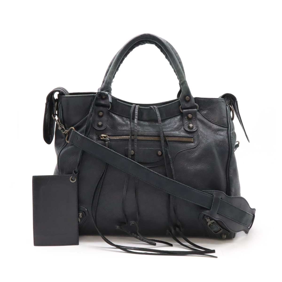 クラシック ヴェロ トートバッグ ハンドバッグ 2WAY ショルダーバッグ レザー ブラックグレー系 ミラー付き 23521