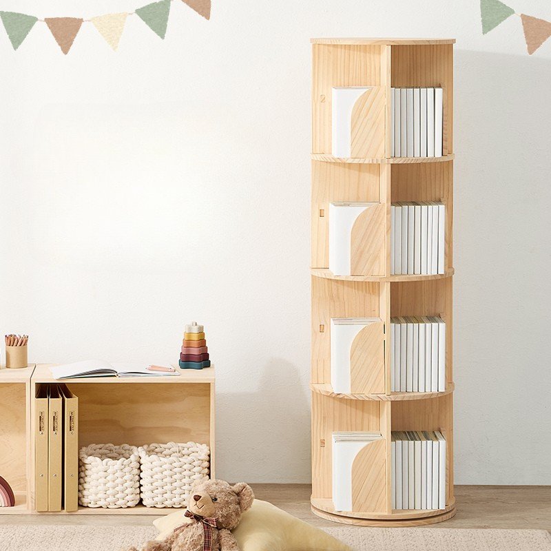 本棚 丸回転 ラック 360度 幅39cm 4段 約144冊 省スペース 文庫本 B6 A5 コミック キッズ スペース 1人暮らし 子供 部屋 ナチュラル シンプル インテリア