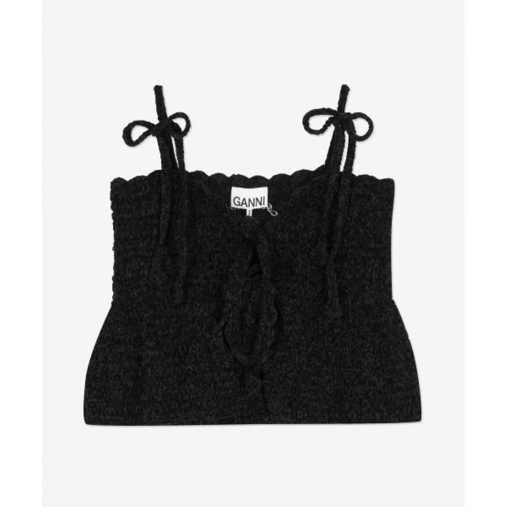 GANNI 女性用ベルベットかぎ針編みビスチェー-ブラック/K1884099