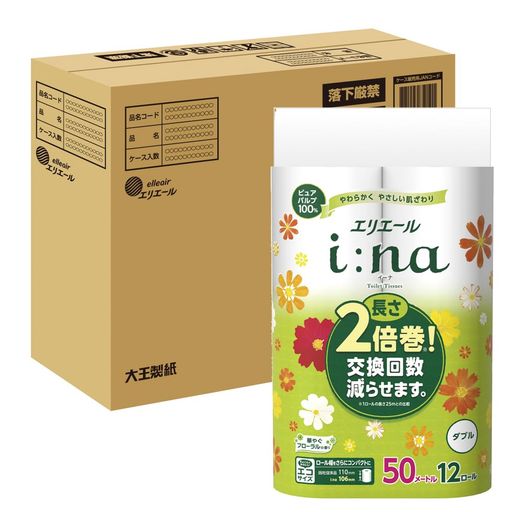 エリエール トイレットペーパー I:NA(イーナ) 2倍巻き 50M×36ロール(12ロール×3パック) ダブル パルプ100% 華やぐフローラルの香り 【ハーフケース】
