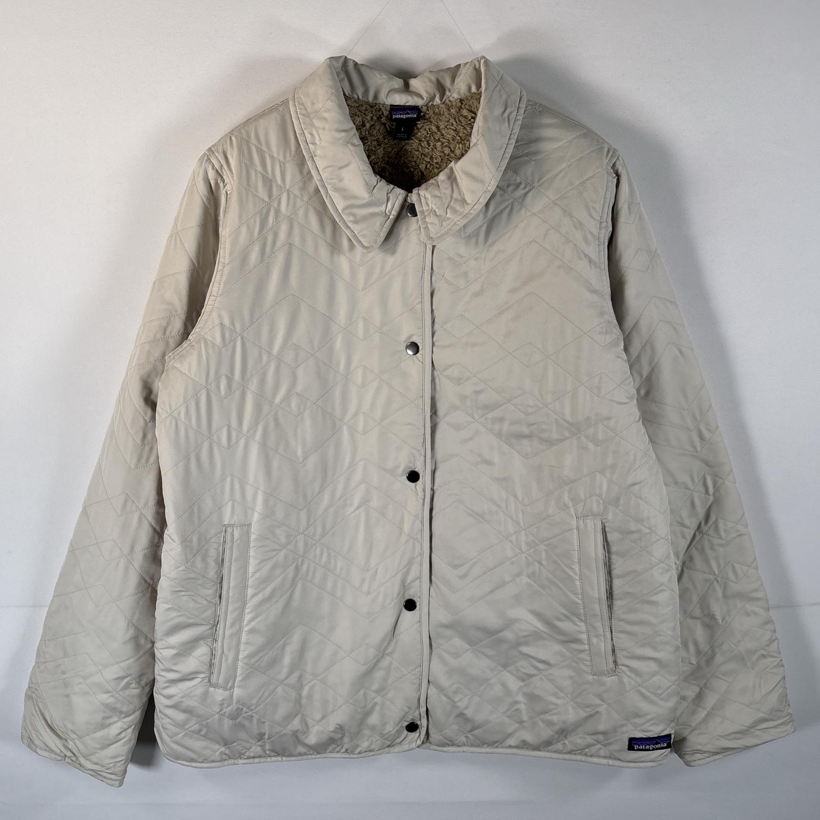 古着 中綿ジャケット キルティングジャケット 裏ボア ワンポイントロゴ スナップボタン FA16 L ベージュ レディース