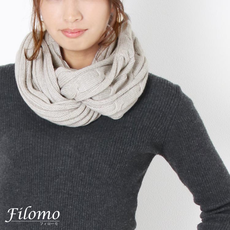 ロングスヌードケーブルニット