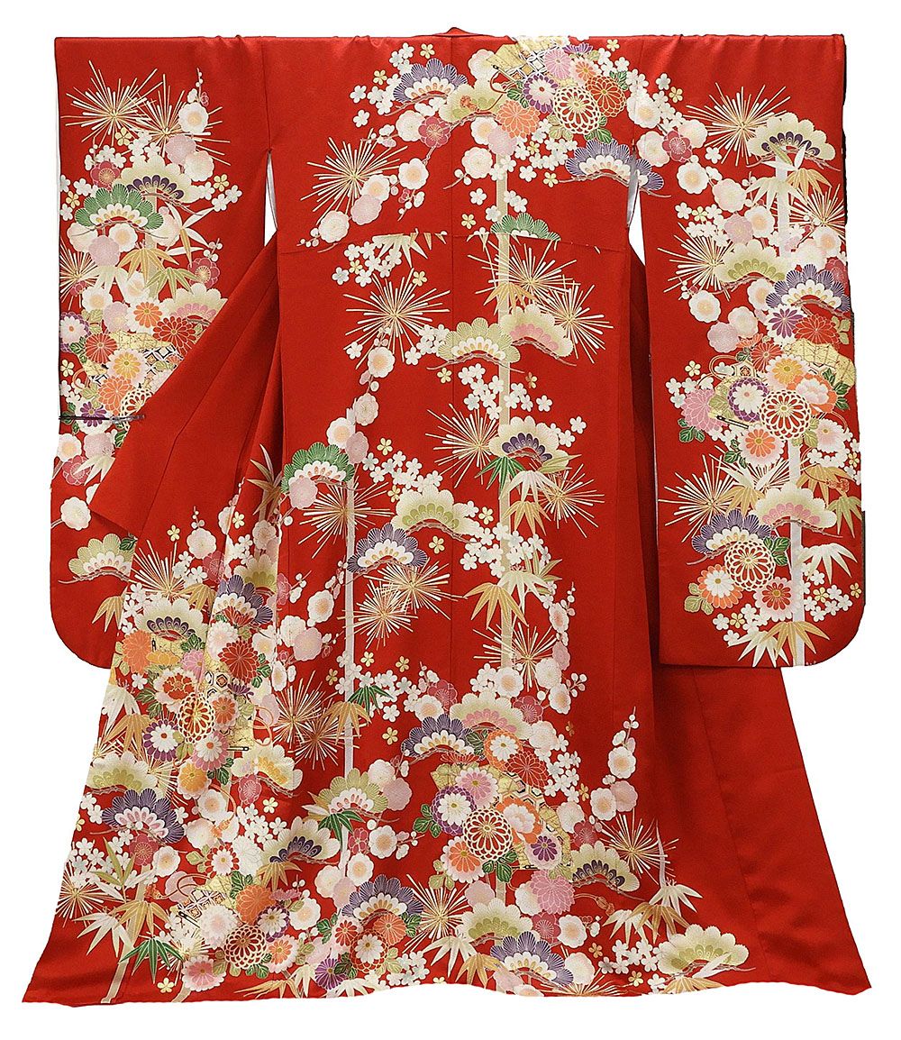 振袖 正絹 扇四季花模様 身丈170.5cm 裄丈70cm 振袖 美品 リサイクル 着物 e0877