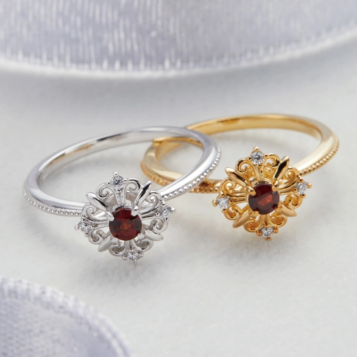 リング レディース シルバー925製 ガーネット キュービックジルコニア アンティーク風 透かし 8,335円