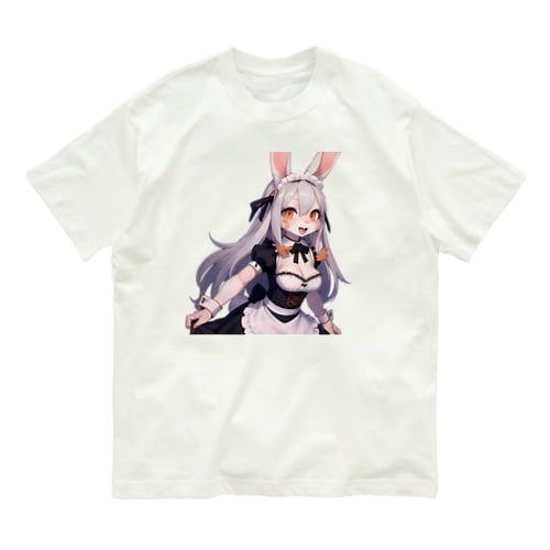 【文字入れ可能受注生産】白うさぎの女の子　メイド　ケモナー オーガニックコットンTシャツ