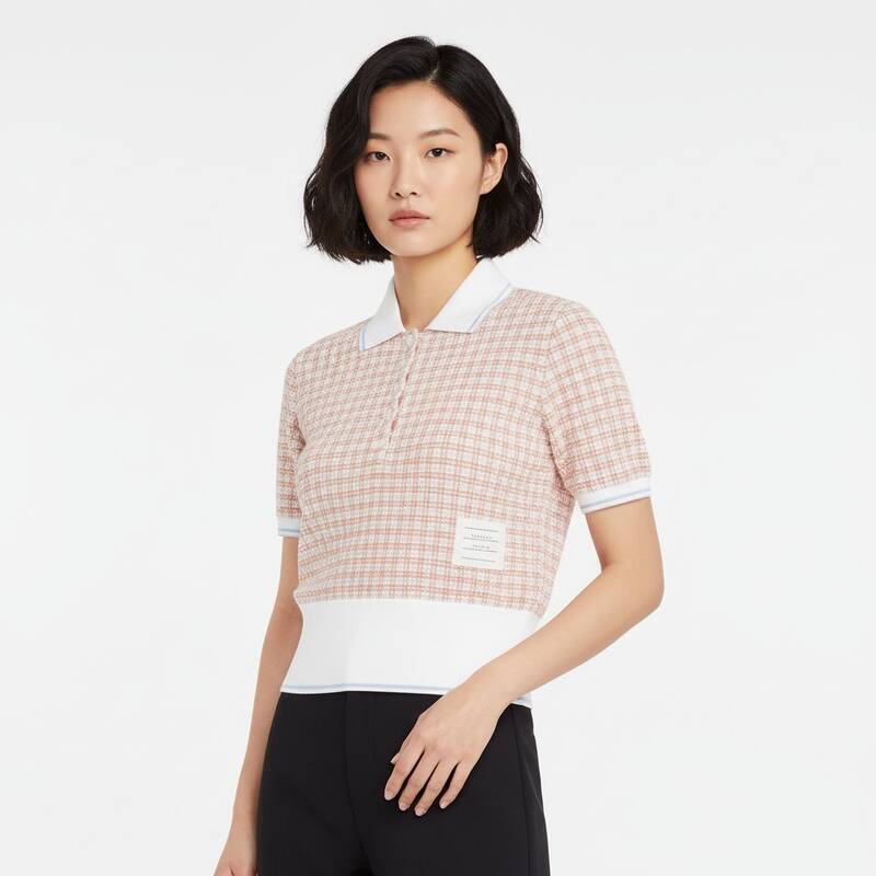 トムブラウン チェックツイードポロ半袖Tシャツ オレンジ 女性 FJP088A J0113 825