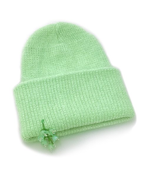 Drop Green Flower Beads Beanie [Angora Green]