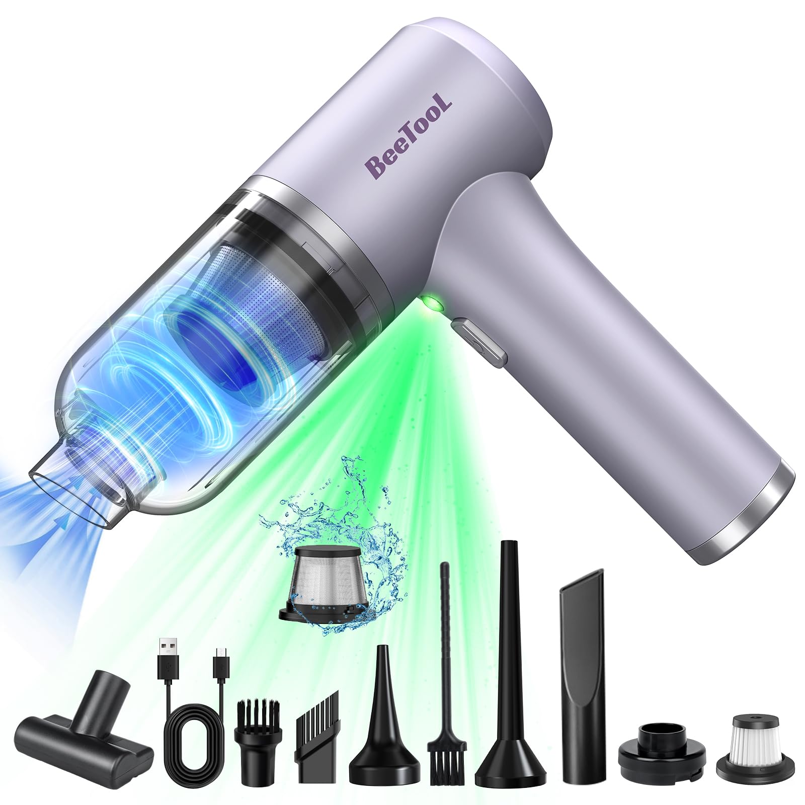 ハンディクリーナー 多機能 【2種吸引モード＆ダストセンサーライト付き】BeeTool 35000Pa 強力吸引力 車用掃除機 コードレス 吹き飛ぶ/吸い込む/空気入れ/空気抜き ハンディ掃除機 低噪
