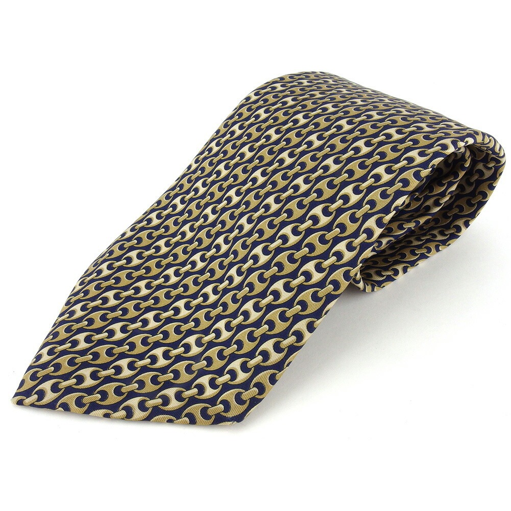 ネクタイ チェーン柄 ベージュ ネイビー レディース 中古