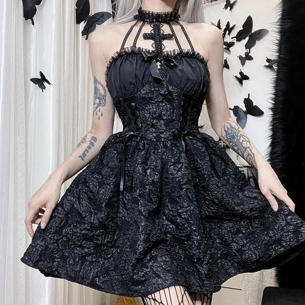 即納 ワンピース レディース キャミワンピース ハロウィン 春夏秋 おしゃれ Aライン 個性的 黒 セクシー