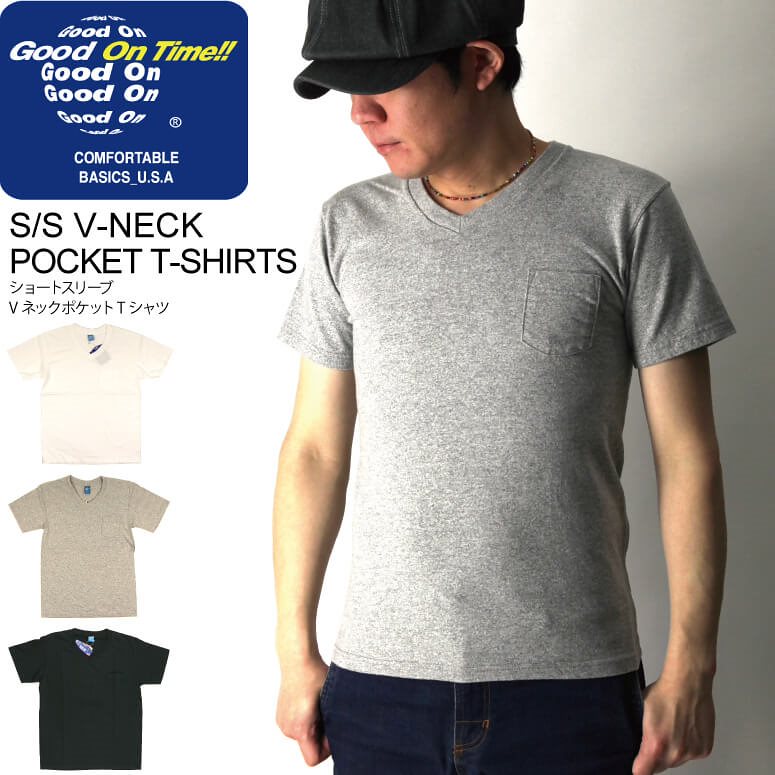 Good On(グッドオン) ショートスリーブ Vネック ポケット Tシャツ ポケT カットソー 無地