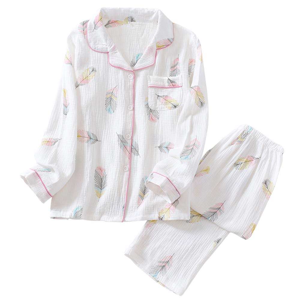 [ヒルトップクラウド] パジャマ 綿100％ 二重ガーゼ レディース ルームウェア 長袖 上下セット 前開き 吸汗通気 肌に優しい 部屋着 かわいい 春夏秋冬用 5,191円