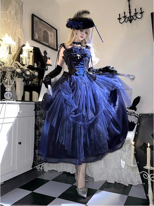 【2枚購入で 3oo円OFF！】青いエレガントスパンコン薄いフラッシュ大人のドレスロリータロリータスカート大人ギフトバースデープリンセススカート 6,744円