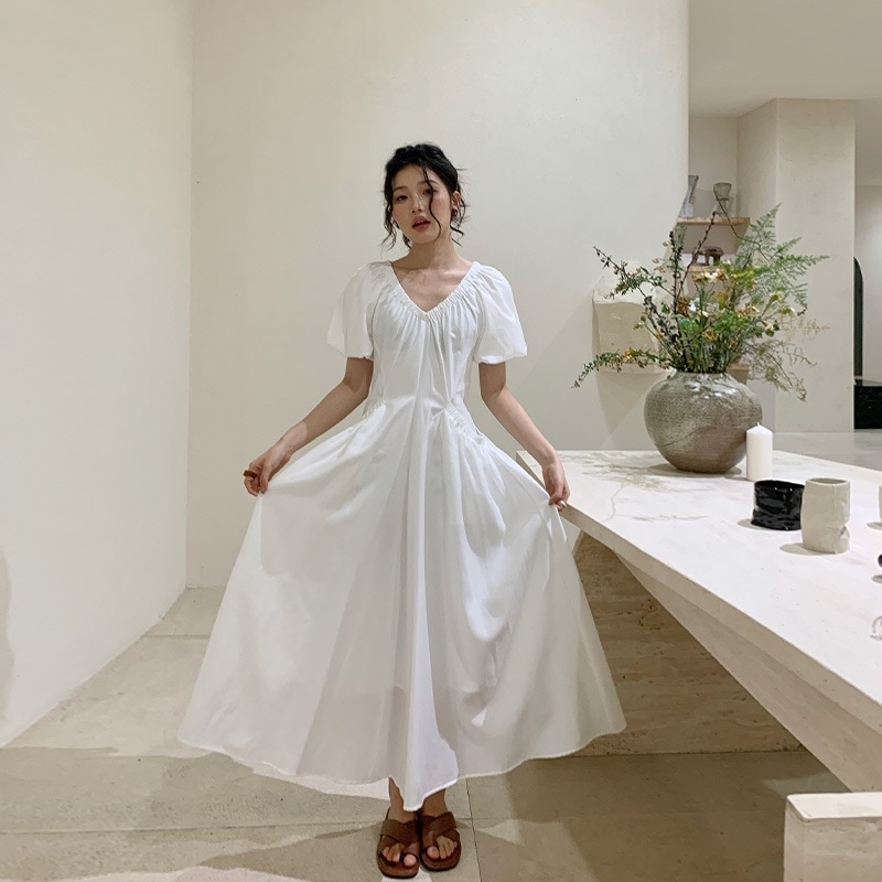 レディライクパフ半袖パフカラーポケットワンピース 女性 夏用 250280