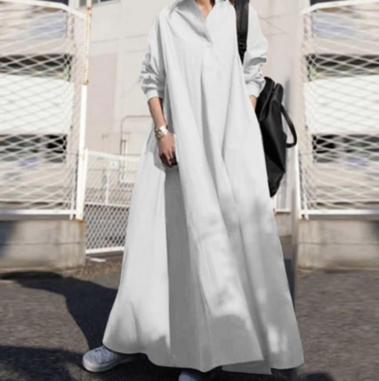 ワンピース ロング ロング丈 袖あり かわいい 大人可愛い きれいめ シンプル カジュアル 大人 シャツワンピ マキシ丈 襟付き　長袖 無地 フレア 体型カバー 楽ちん マタニティ ママ 3XL 韓国
