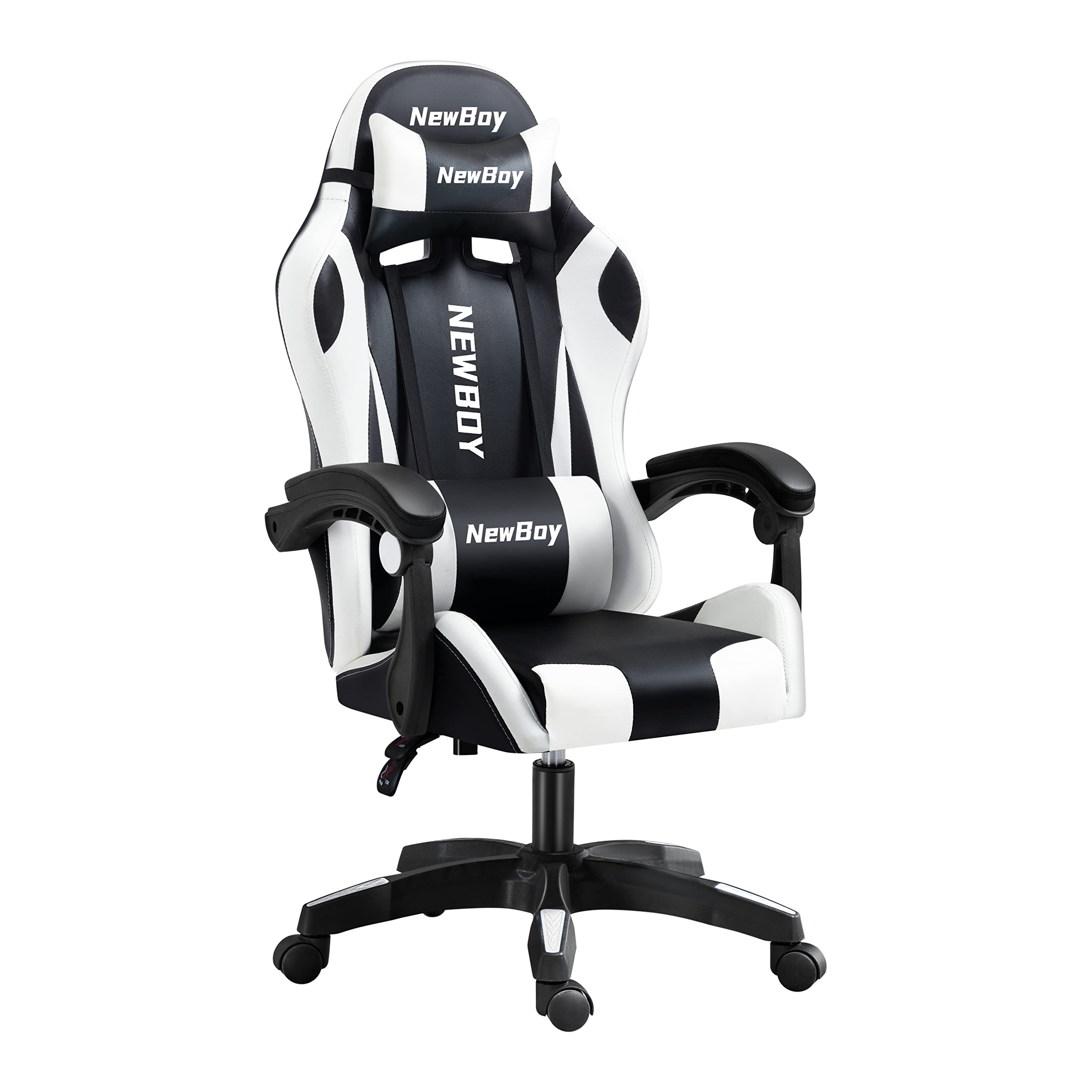 ゲーミングチェア gaming chair オフィスチェア オットマン オフィス ゲーム用 リクライニング デスク/パソコンチェア 疲れない 椅子 テレワーク (黒と白)