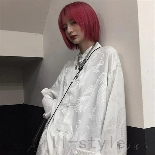 チャイナシャツ韓国オルチャン刺繍ストリートダンス衣装系長袖龍和柄派手V系派手HIPHP中華トッ