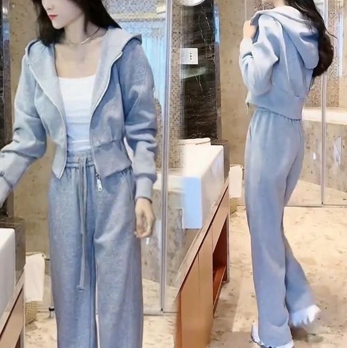 ハイエンドのカスタマイズ-2024 春と秋の新長袖セーター女性のワイドレッグパンツツーピースセット西洋スタイルスリムカジュアルファッションスーツ女性