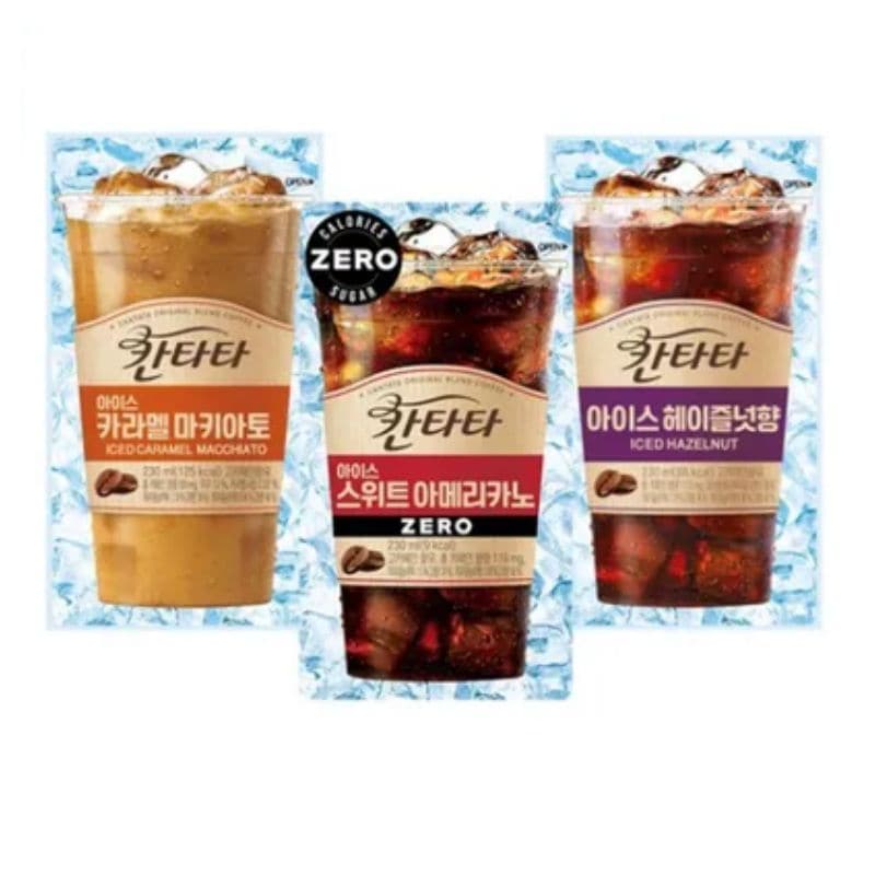 カンタータ アイスコーヒーポーチ 230ml 3種類の味 30パック [ヘーゼルナッツ 10パック / スイートアメリカーノ 10パック / キャラメルマキアート 10パック] 韓国コンビニ人気