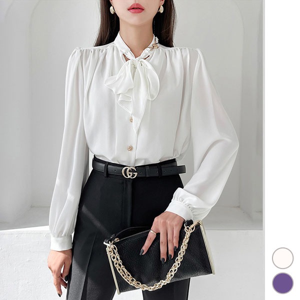 ブラウス レディース トップス 長袖 カットソー ボウタイ タイ スカーフ 上品 きれいめ おしゃれ 春 秋 冬 韓国 to27822