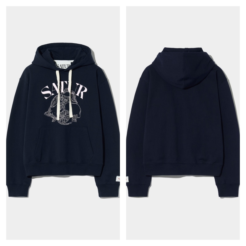 【SATUR】 (W) CAFRI CITRON DRAWING GRAPHIC HOODIE : BLOSSOM NAVY
