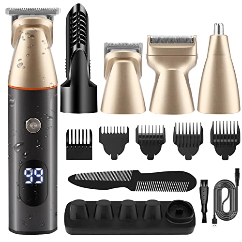 GSKY バリカンセット 電動バリカン ヘアカッター 充電台付き 自動研磨 低騒音 メンズシェーバー 家庭 業務 ショートヘア用 セルフカット 日本語説明書付き（ゴールド）