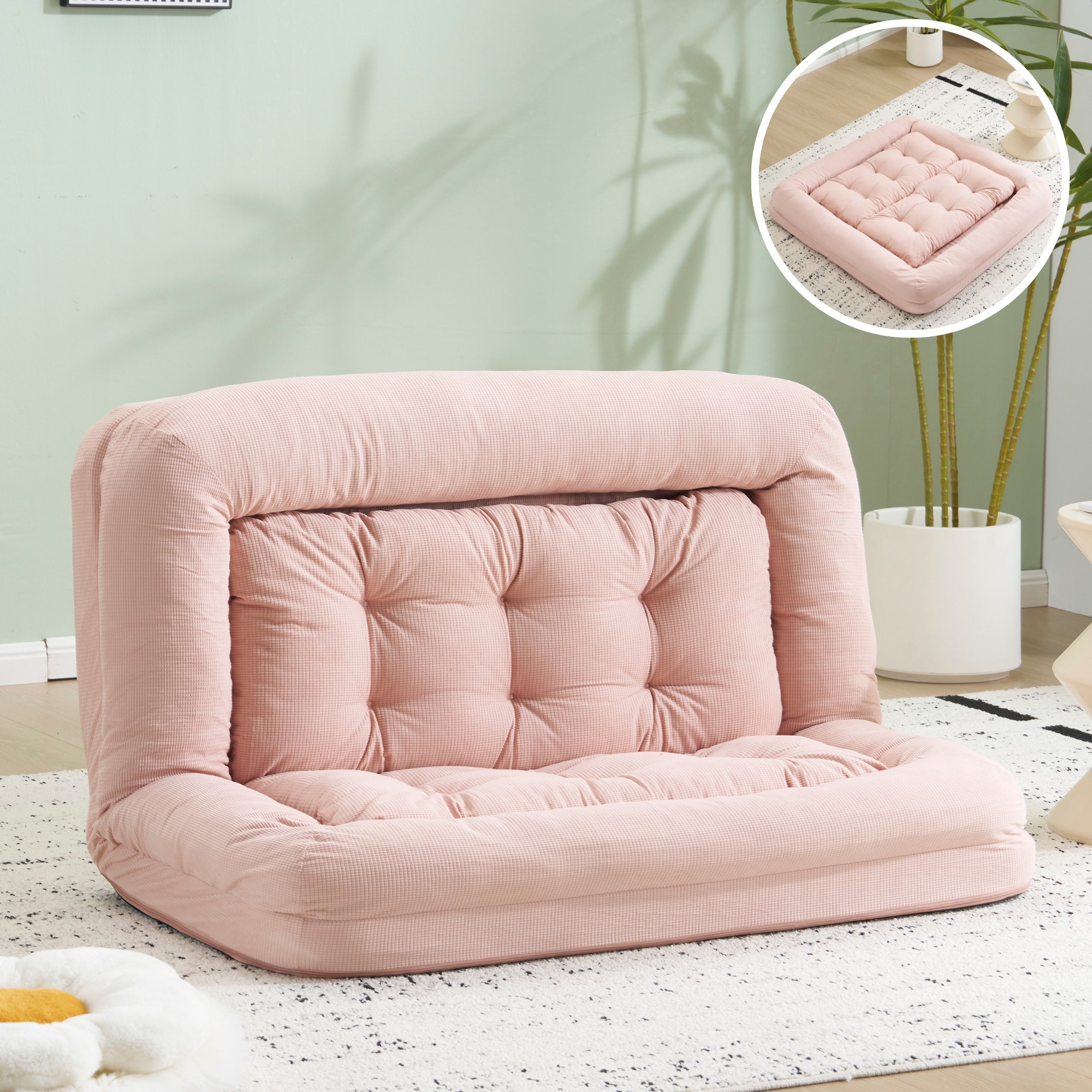 ソファーベッド 座椅子 ソファ 6段調整可能 3WAY 1人掛け　2人掛け シンプル 圧力分散 ベッド 折りたたみ フロアソファー 寝る 座る 可愛い外観 実用性 コンパクト　枕付き